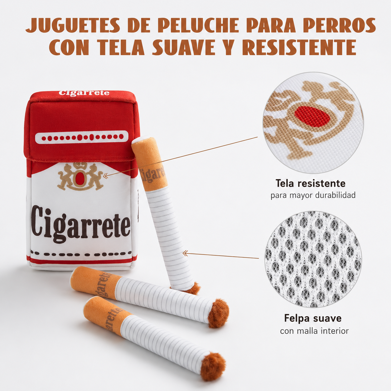Juguete Interactivo de Peluche para Perros con Diseño Divertido de Cigarrillos